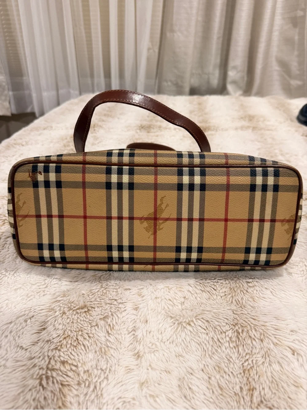 Burberry London Nova Check Tote Bag Brown Leather Vintage Shoulder Bag